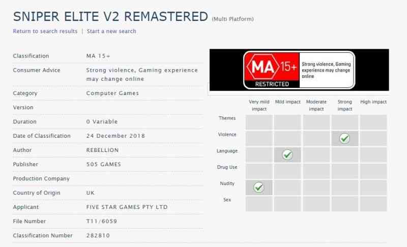 Australian Classification Board leaks Sniper Elite V2 Remastered 2 australian classification board leaks sniper elite v2 remastered 1 1