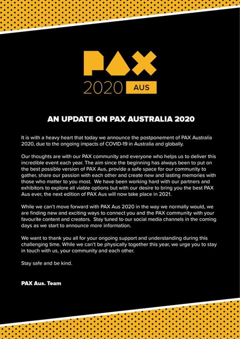 PAX Australia 2020 Cancelled