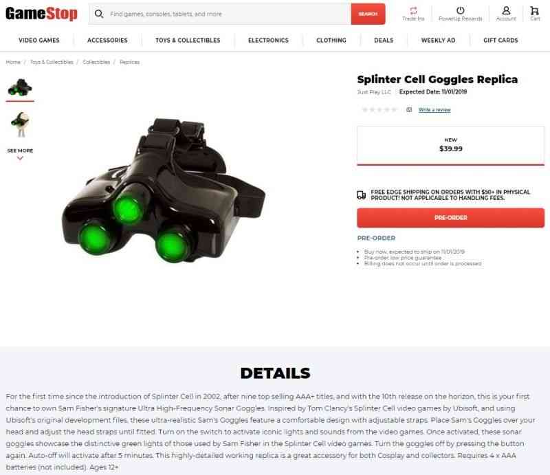 the new splinter cell game is listed by the gamestop 1 1