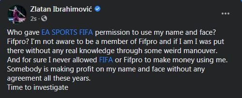 Zlatan Ibrahimovic Blames EA Sports about Copyright