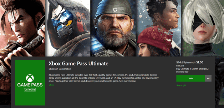 how long is xbox ultimate game pass $1