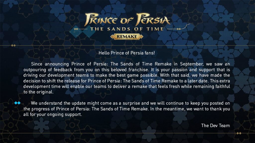 Prince of Persia: The Sands of Time Remake Delayed Again