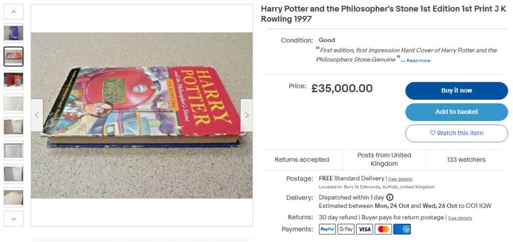 How much is the first edition Harry Potter book worth? - PLAY4UK