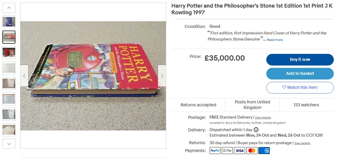First edition Harry Potter book on eBay